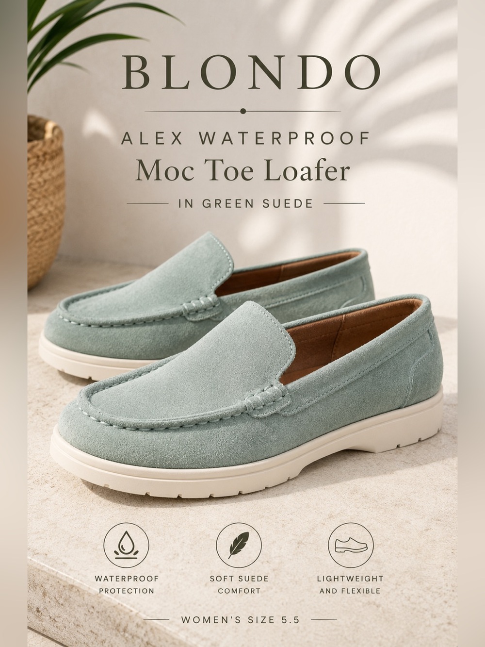 Blondo Alex Waterproof Moc Toe Loafers Green Suede Size 5.5